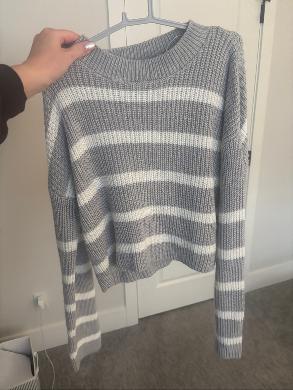 Women’s Gray & White Striped Knit Sweater
